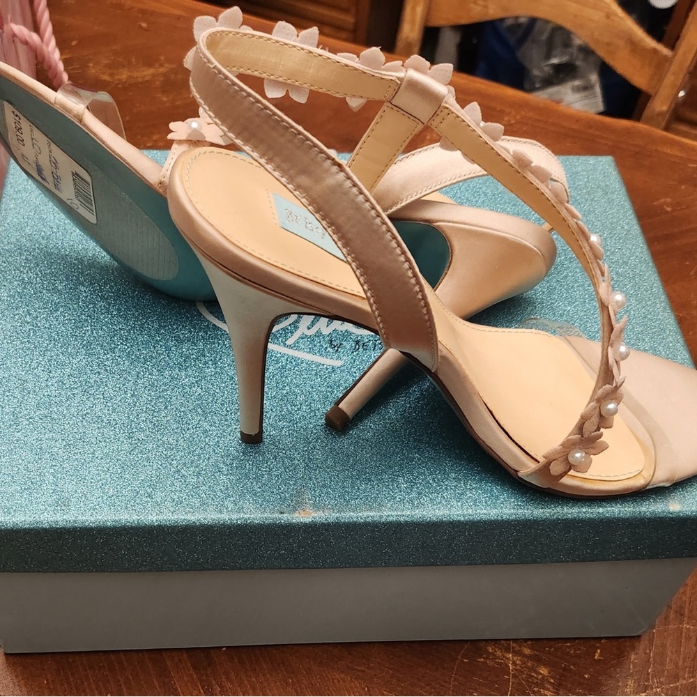 Blue by Betsey Johnson Cream Heels with Pearl Details